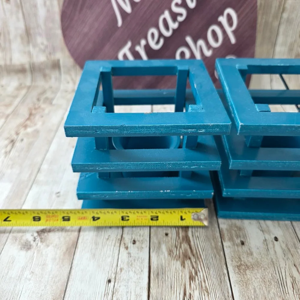 Two Turquoise Blue Wooden Candle Holder Small